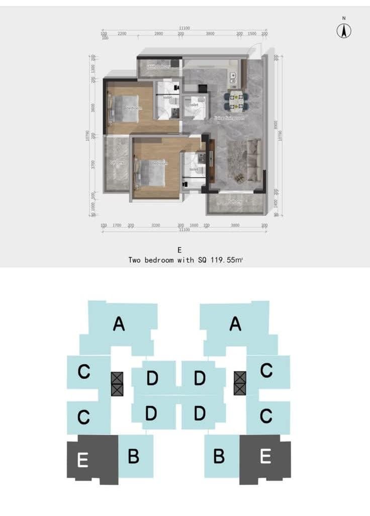 Forest One Residency Type E two Bedroom